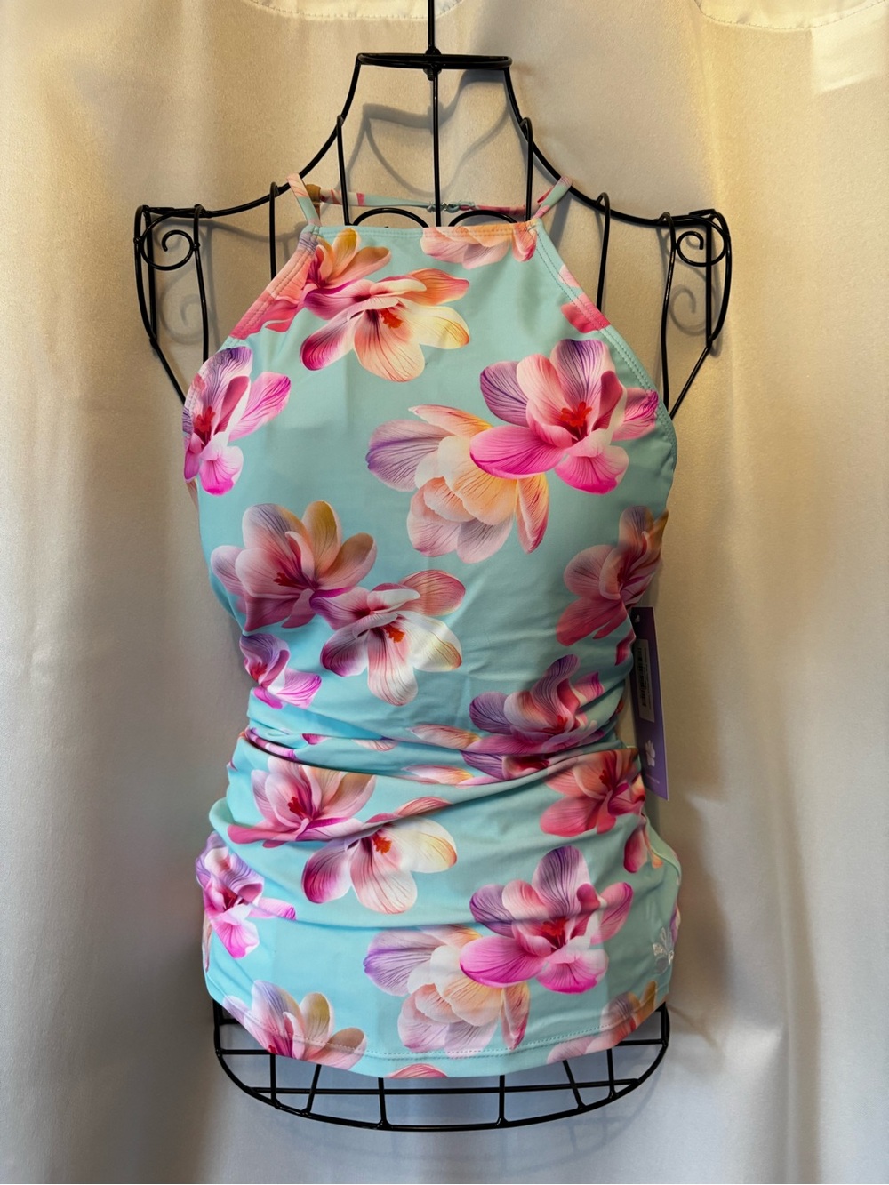 🌸 Hapari Petunia Pop High-Neck Tankini Top
